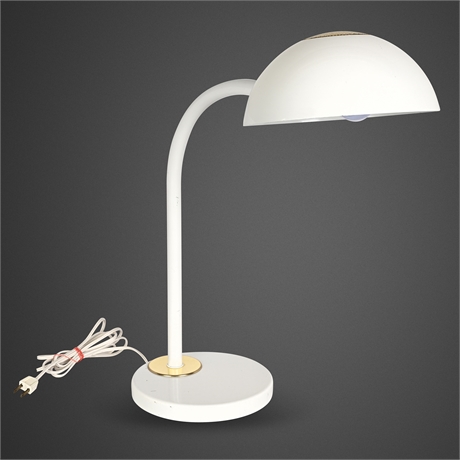 Mid-Century Style Gooseneck Desk Lamp, White Steel with Brass Accents