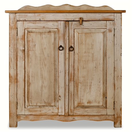 Rustic Solid Wood Distressed Pine Cabinet – Cream Finish