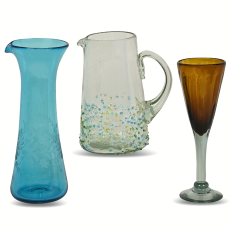 Elegant Blown Glass Set: Pitchers and Stem