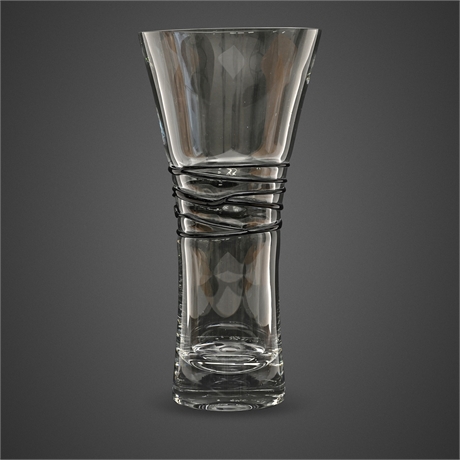 Scandinavian Studio Art Glass Vase with Applied Black Glass Coil Banding