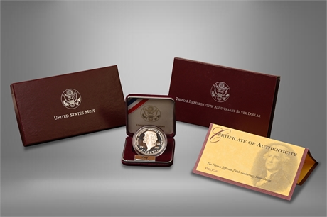 1993 U.S Mint Thomas Jefferson 250th Anniversary Silver Dollar
