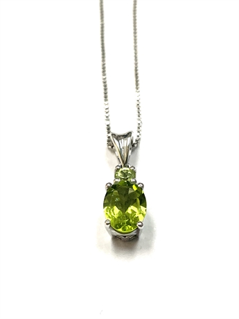 Sterling Silver Necklace with Green Stone Pendant