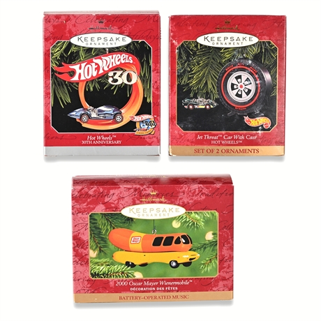Hallmark Keepsake Lot (3): Hot Wheels & Oscar Mayer Wienermobile w/Boxes
