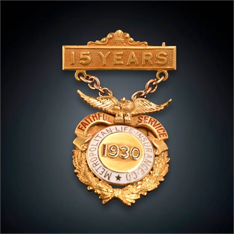 14K Gold Met Life Insurance Co Service Medal