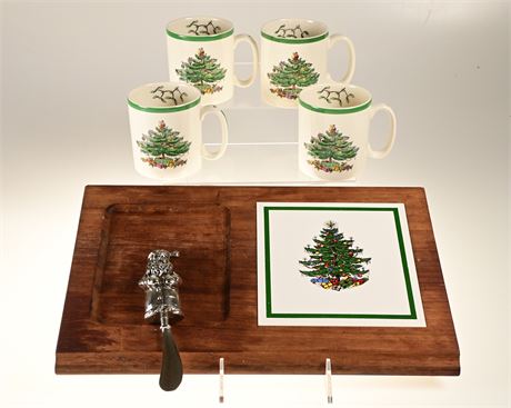 Spode Coffee Mugs and Waechtersbach Christmas Tree Dinner Plates +