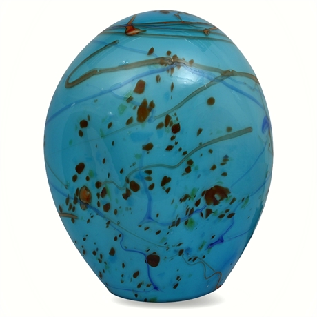 Art Glass Egg Lamp Turquoise Blown Glass — Inline Dimmer, 17½" H