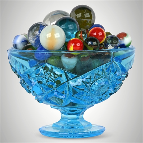 146-Piece Marble Collection in Decorative Blue Pedestal Dish