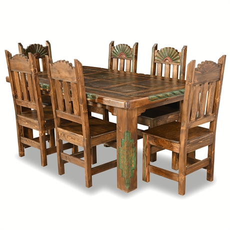 Rosetta Rustic Dining Set with Carved Chairs