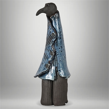Signed Phoebe Bird-Folk Ceramic Sculpture – Crow Kin Style Art