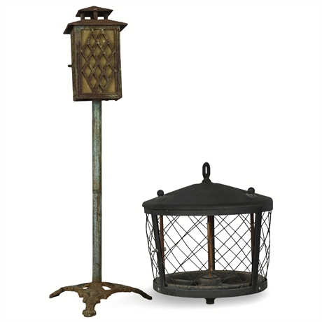 32" Rustic Iron Votive & Bird Cage