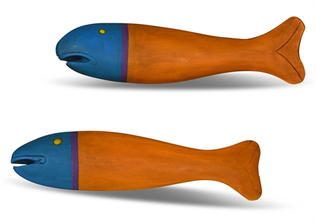 Pair Folk Art Carved Wood Fish