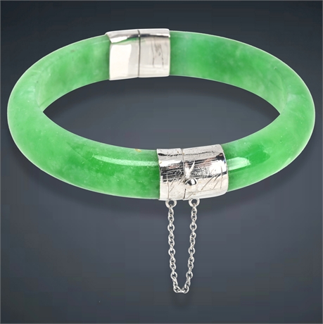 Vintage Sterling & Jadeite Hinged Bangle