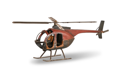 Vintage Cherry Wood & Metal Helicopter W/ Pilot