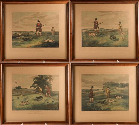 Partridge Shooting; 19th Century Hand Colored Etchings