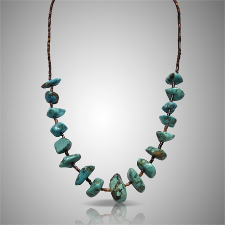 Santo Domingo Heishi & Turquoise Chunk Necklace
