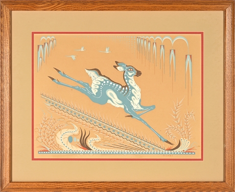 Woody Crumbo Serigraph “Bounding Fawn” — Original Screenprint