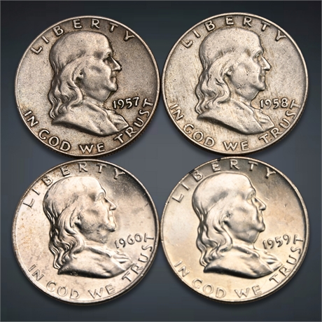 1957 - 1960 (4) Franklin Silver Half Dollars
