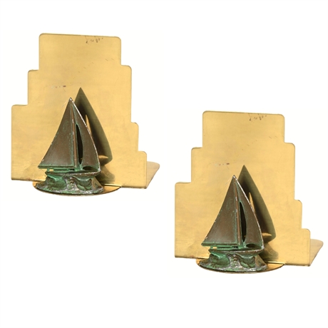 Mid-Century Brass & Copper Sailboat Bookends