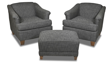 Pair Contemporary Club Chairs with Ottoman