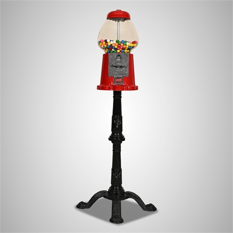 Vintage Carousel King Carousel Gumball Machine on Cast Iron Pedestal Stand