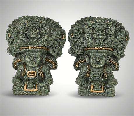 Zarebski Artesanía Prehispánica Aztec-Style Crushed Stone Bookends – Gilt Accent