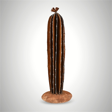 Folk Art Steel & Barbed Wire Column Cactus Sculpture