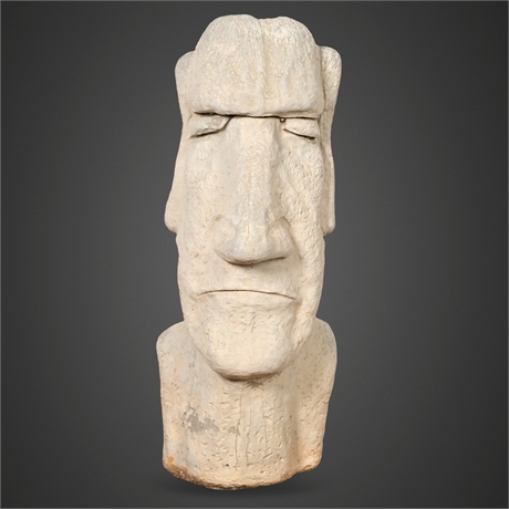 Cast Stone Moai-Style Head Sculpture, 32" Heavy Garden/Interior
