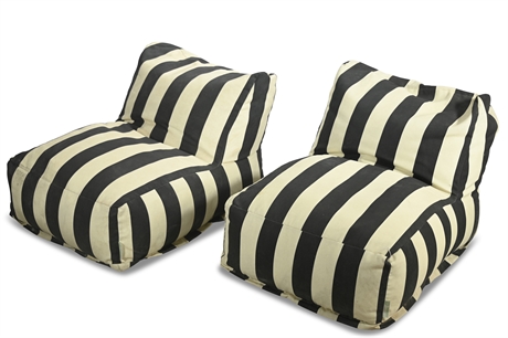 Pair Majestic Home Goods Black Vertical Stripe Bean Bag Chair Lounge