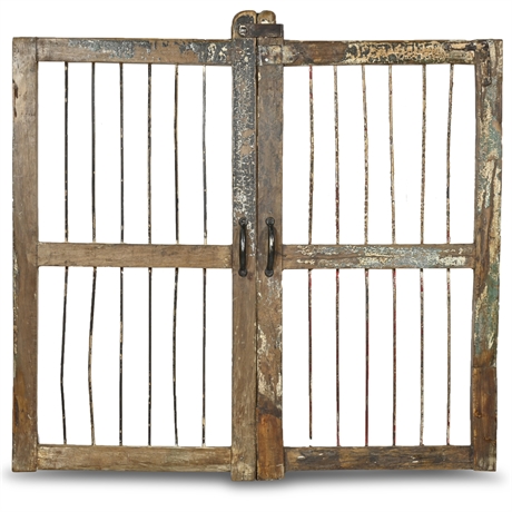 Antique Architectural Window with Iron Hinge & Bars