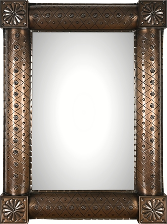 Sculptural Bronze-Finish Mirror — Embossed Floral & Diamond Detail