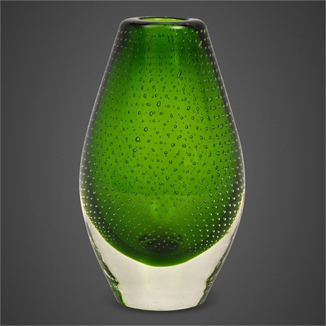 Gunnel Nyman for Nuutajärvi Notsjö Sommerso Bullicante Vase, Emerald Green