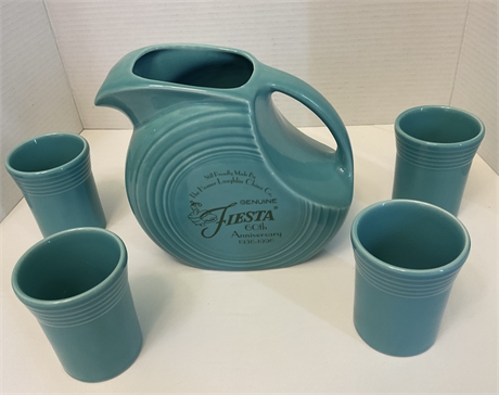 Fiestaware 60th Anniversary Pitcher with Cups Turquoise