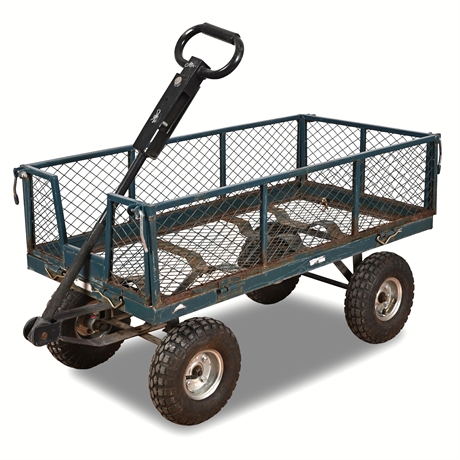 Steel Mesh Utility Garden Wagon – Folding Gates, Adjustable Handle