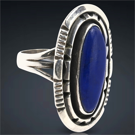 Will Denetdale Navajo Lapis & Sterling Silver Ring Size 7.5