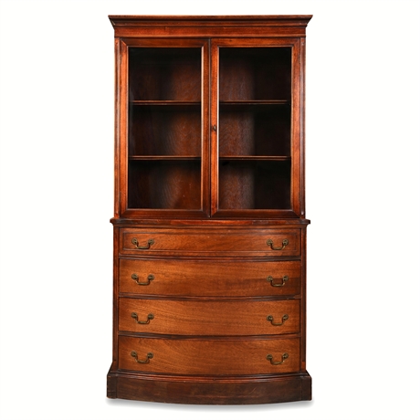 Mahogany Bow-Front China Cabinet — Glazed Upper, Four-Drawer Base