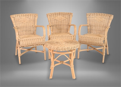 Handmade Antique Wicker Chairs and Table Set