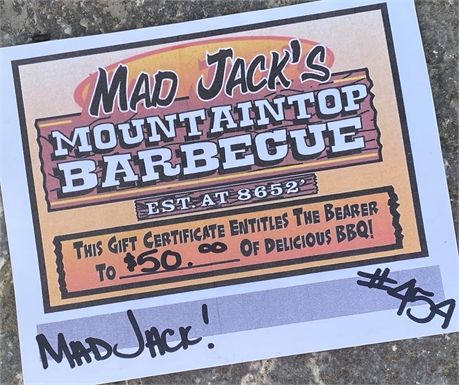 $50 Gift Card, Mad Jack's Mountaintop Barbecue, Cloudcroft, NM