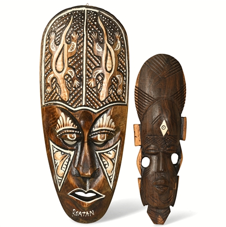 (2) Hand Carved Wood Masks