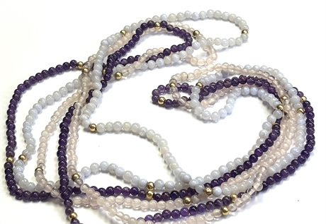 Three 14K Gold and Stone Bead Necklace