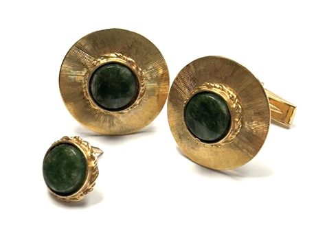 14K Gold Cufflinks and Tie Tack