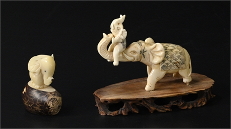 Pair Beautifully Carved Elephants