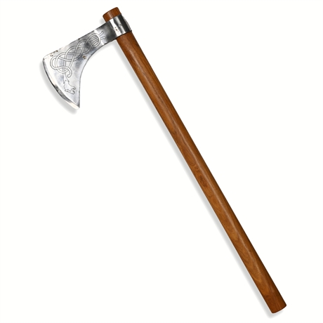 Viking-Style Axe with Etched Steel Blade & Wood Handle, 26.5"