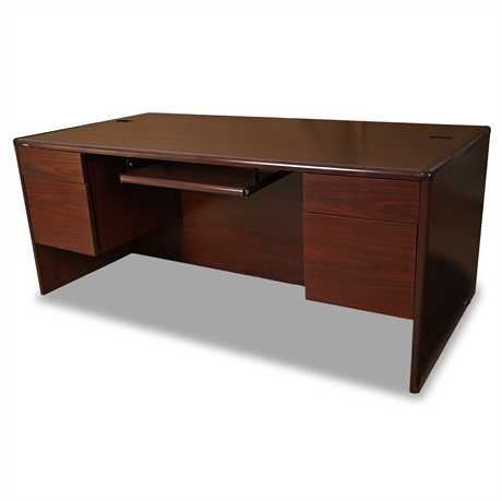 HON Mahogany Executive Desk – 72" Double Pedestal w/ Files & Keys