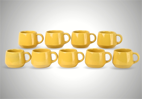 Frankoma “Westwind” Autumn Yellow Mugs – Set of 9, Marked “Frankoma GC”