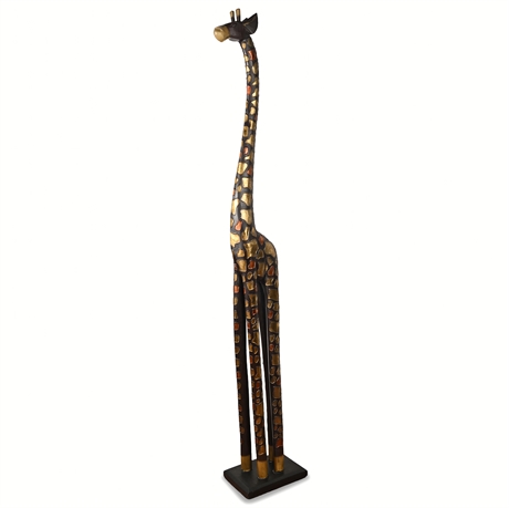 Contemporary Giraffe Sculpture – Bronze & Gold Finish, 73.5" Tall