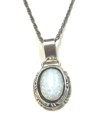 Sterling Silver Necklace With Opal Pendant