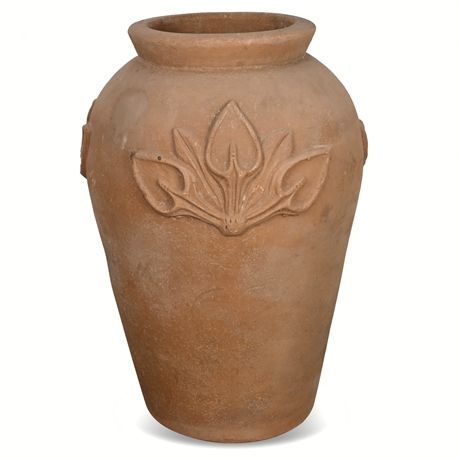 80lb Impressive Terracotta Pot with Lotus Relief – 30" Tall