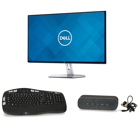 Dell 27" LED Monitor, Keyboard & ONN Portable Bluetooth Speaker