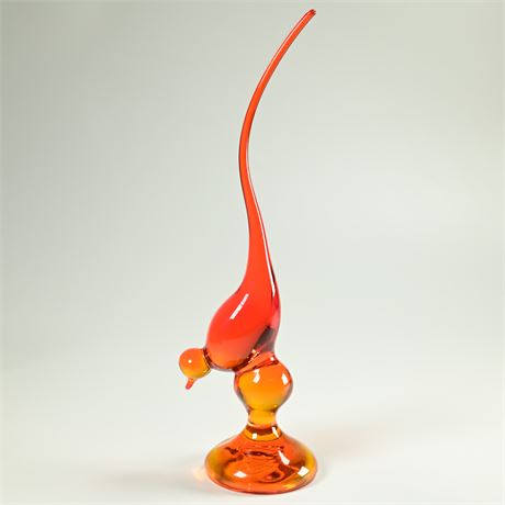 Viking Art Glass Persimmon Orange/Amber Long Tail Bird Sculpture