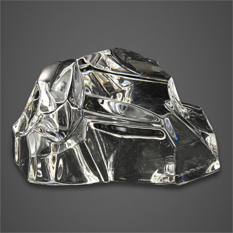 Val St. Lambert Belgian Crystal Rock Sculpture — Signed Paperweight